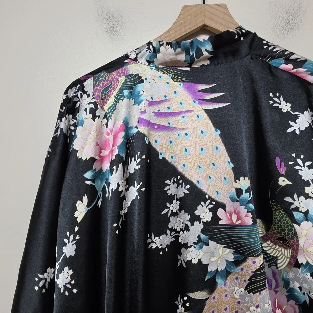 KIM+ONO Women's Kimono‎ Robe Long Peacock Blossoms Floral Blue Green One Size